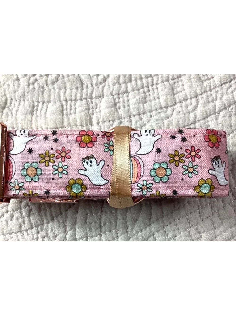 Elegant Little Tail Halloween Ghost & Floral Dog Collar With Bow For Large Dogs